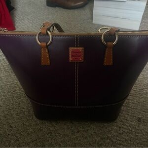 Dooney & Bourke Plum and Brown Leather Tote with Tan Trim
